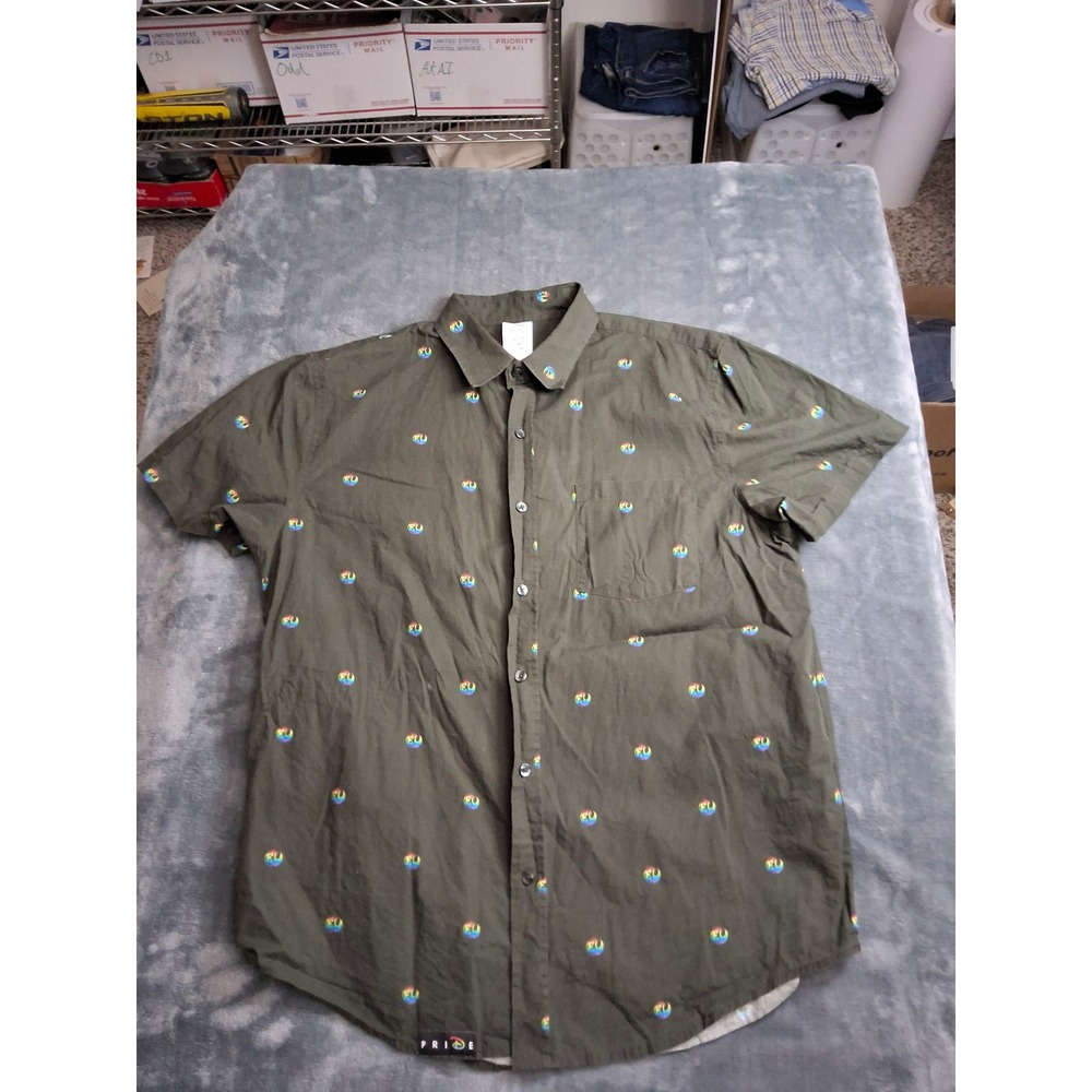 Disney Pride Star Wars Mens Large Green Rainbow Rebel Empire Button Down Shirt